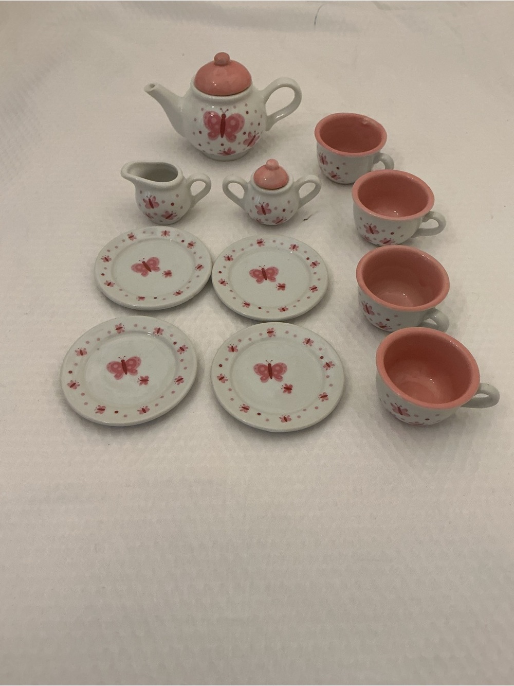 Mini Ceramic Tea Set with Pink Butterfly Accents